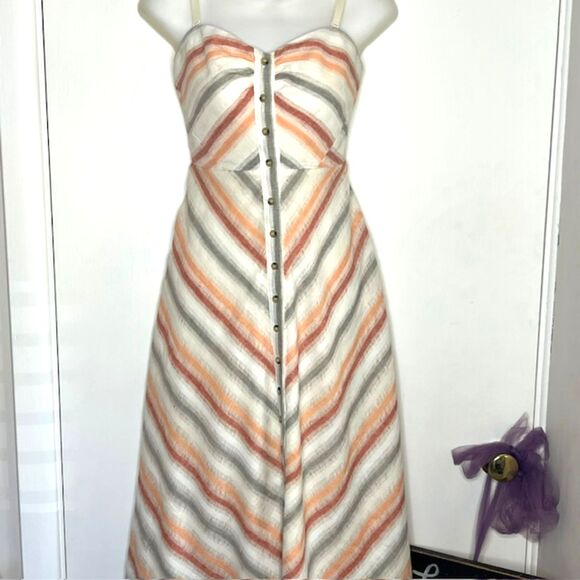 FREE PEOPLE STRIKING STRIPED IVORY MULTI-STRIPE MIDI DRESS SIZE XS - Picture 5 of 16
